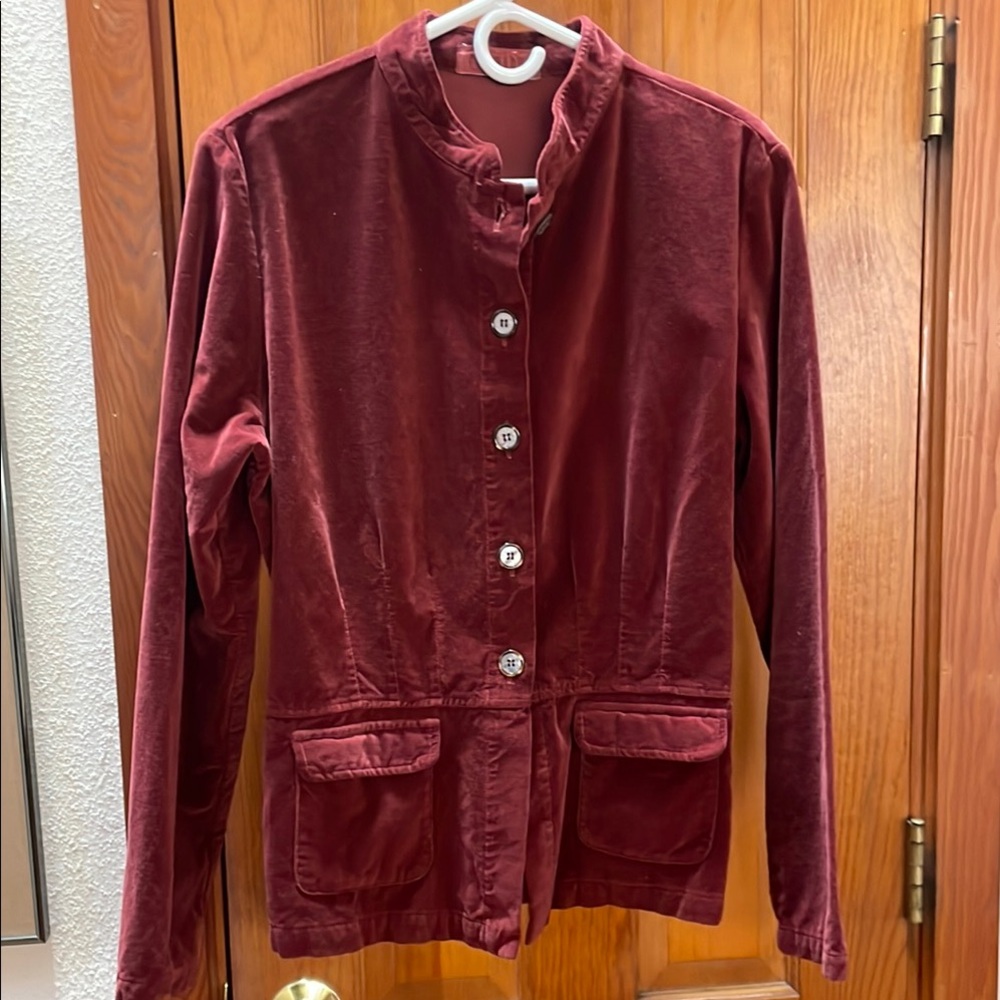 💚Burgundy velvet CP Shades jacket blazer with pockets